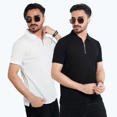 Men's Zipper Polo Shirt (2 Piece Combo)