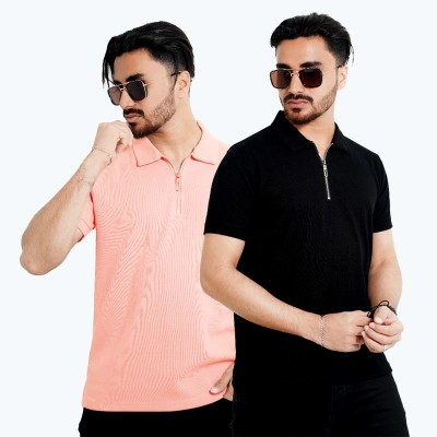 Men's Zipper Polo Shirt (2 Piece Combo)
