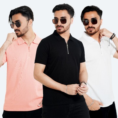 Men's Zipper Polo Shirt (3 Piece Combo)